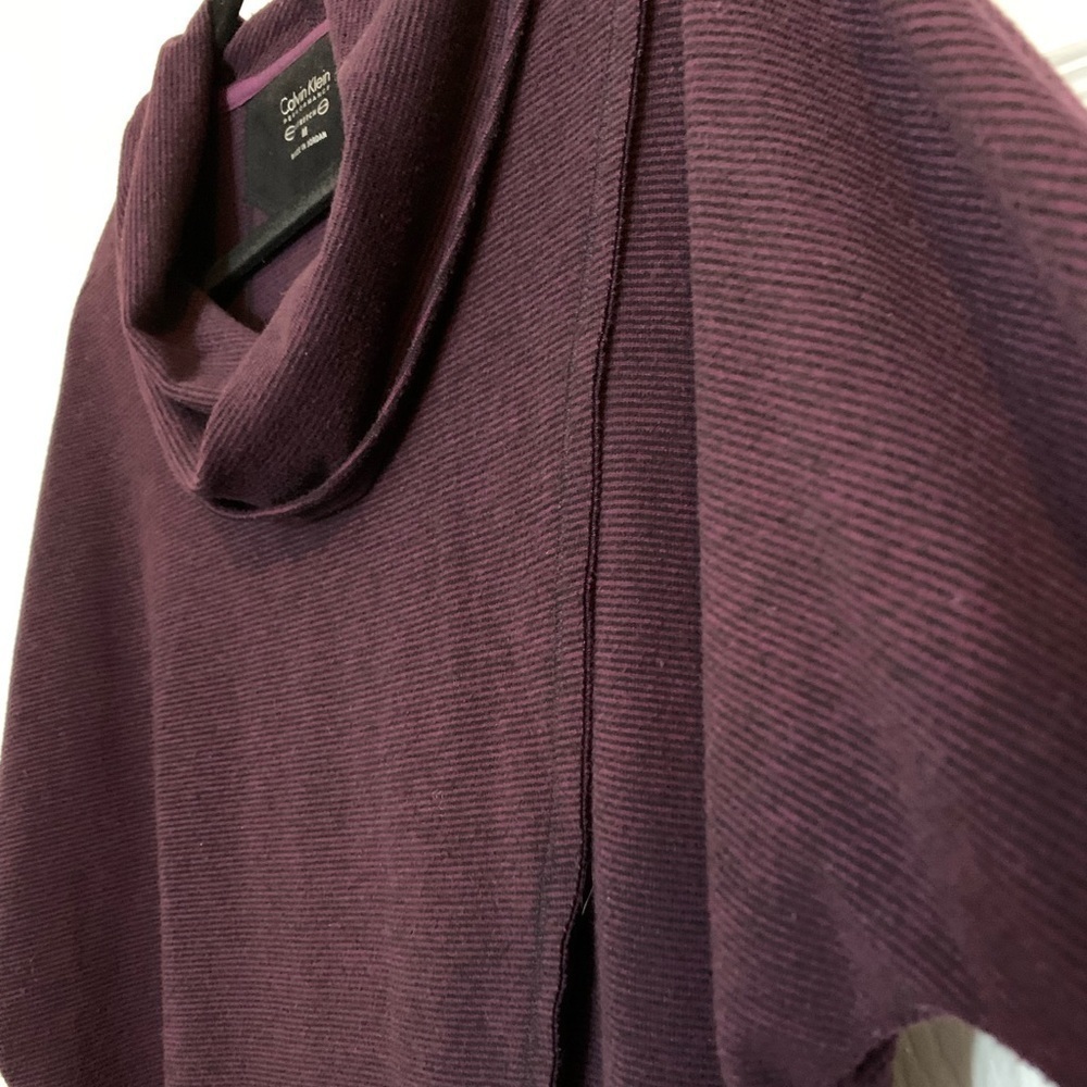 Calvin Klein Performance Stretch Striped Plum Pullover Cowl Neck Sweatshirt, Med - Picture 2 of 6